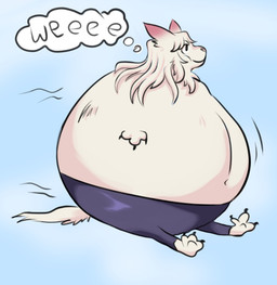anthro barefoot belly big_belly biped feet female floating hair huge_belly hyper hyper_belly inflation midair outside paws pointy_ears prick_ears side_view sky skyscape solo tail thought_bubble white_body white_hair wind rexona_deadorant felid feline mammal waddling_head digital_media_(artwork) full-length_portrait hi_res portrait