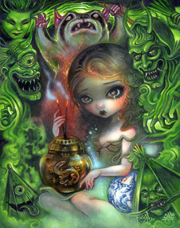 ambiguous_gender clothing dress eyelashes fangs female fur group hair horn incense lips male sharp_teeth sitting smile teeth tongue umbrella jasmine_becket-griffith asian_mythology east_asian_mythology japanese_mythology mythology amphibian canid canine cyclops demon human humanoid kasa-obake mammal monster ogre raccoon_dog salamander tanuki taur yokai 2024 dated