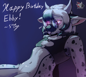 anthro birthday blep bra clothed clothing female female_anthro heart_eyes heart_symbol partially_clothed solo tongue tongue_out underwear sjey_arts loafycow_(character) bovid bovine cattle mammal hi_res shaded shaded_line_art
