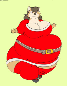 anthro belly belt big_belly big_breasts black_hair breasts brown_eyes clothing female footwear fur hair holidays huge_belly huge_breasts huge_thighs leggings legwear obese obese_anthro obese_female overweight overweight_anthro overweight_female shoes solo tan_body tan_fur thick_thighs virus-20 christmas june_coyote canid canine canis coyote mammal 2025 digital_media_(artwork) hi_res