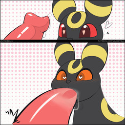 ambiguous_gender animal_genitalia animal_penis black_body blush bodily_fluids canine_genitalia canine_penis duo erection feral genital_fluids genitals heart_eyes heart_symbol knot male male_penetrating multicolored_body oral oral_penetration orange_eyes penetration penile penile_penetration penis precum quadruped red_eyes simple_background yellow_body llametsul nintendo pokemon eeveelution generation_2_pokemon pokemon_(species) umbreon 1:1 animated hi_res
