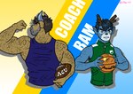 basketball duo flexing football_player male muscular sport sportswear chibi_viii animal_crossing nintendo bam_(animal_crossing) coach_(animal_crossing) bovid bovine cattle deer mammal absurd_res hi_res