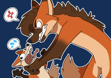angry anthro biped claws countershade_face countershade_fur countershade_neck countershade_torso countershading dapper_fool dipstick_tail duo eyebrows fangs fingers fur humor male mane markings open_mouth strangling tail tail_markings teeth tongue kaibly_(kaibly) canid canine fox mammal maned_wolf