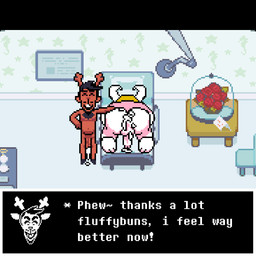 after_sex all_fours anthro balls beard big_butt blonde_hair bodily_fluids body_hair butt chair chest_hair clothing cum cum_drip cum_dripping_from_ass cum_in_ass cum_inside cum_overflow dripping duo facial_hair flower fur furniture genital_fluids genitals hair horn hospital huge_butt male male/male mature_anthro mature_male nipples nude penis plant rear_view rose_(flower) size_difference skinny smile text white_body white_fur joalmidon deltarune undertale undertale_(series) asgore_dreemurr rudolph_holiday boss_monster_(undertale) bovid caprine goat mammal digital_media_(artwork) english_text hi_res pixel_(artwork)