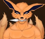 angry anthro fur kunai male object_in_mouth orange_body orange_fur red_eyes sharp_teeth solo teeth weapon enoxarts naruto kurama canid canine fox fox_spirit mammal absurd_res clip_studio_paint_(artwork) digital_drawing_(artwork) digital_media_(artwork) hi_res portrait