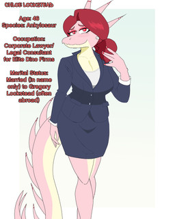 abstract_background anthro big_breasts breasts business_suit cleavage clothed clothing eyelashes eyeshadow female hair head_spikes long_tail makeup mature_anthro mature_female multicolored_body multicolored_scales pink_body pink_scales red_eyes red_eyeshadow red_hair scales smile snout solo spiked_tail spikes spikes_(anatomy) suit tail text thick_thighs two_tone_body two_tone_scales yellow_body yellow_scales arsenic_iii cavemanon_studios snoot_game chloe_lockstead fan_character ankylosaurian ankylosaurid ankylosaurus dinosaur ornithischian prehistoric_species reptile scalie thyreophoran 2025 4:5 digital_drawing_(artwork) digital_media_(artwork) english_text hi_res model_sheet