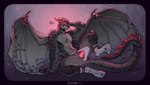 anthro bodily_fluids bulge clothed clothing embarrassed erection erection_under_clothing footwear genital_fluids horn leaking_through_clothing male markings notched_wings precum presenting_bulge red_horn smile socks solo spread_wings striped_body striped_markings stripes tenting underwear wings doomchik mythology lord_daemon666 demon dinosaur dragon dromaeosaurid hybrid mythological_creature mythological_scalie prehistoric_species reptile scalie theropod hi_res