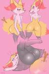 anthro anus ass_up butt female genitals lying multiple_poses on_back pose presenting presenting_pussy pussy solo fullfolka nintendo pokemon braixen canid canine generation_6_pokemon mammal pokemon_(species) hi_res multiple_images