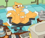 anthro blush breath buckteeth chair clothing coat coffee_mug computer desk electronics eyewear female furniture glasses lab_coat legs_up masturbation office_chair solo spread_legs spreading table teeth topwear yellow_body yellow_skin peeppepi undertale undertale_(series) alphys absurd_res hi_res