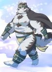 abs accessory anthro areola arm_tuft armpit_hair biceps big_biceps big_muscles big_pecs biped black_body black_fur black_hair black_nose body_hair bottomwear brown_eyes bulge cheek_tuft chest_tuft claws clothed clothing coat_cape elbow_tuft facial_tuft fur fur_tuft grey_body grey_fur grey_hair hair head_tuft headband humanoid_hands kemono knee_tuft leg_tuft loincloth male manly multicolored_body multicolored_fur multicolored_hair muscular muscular_anthro muscular_male navel neck_tuft nipples pecs serious short_hair snout solo thick_thighs topless triceps tuft two_tone_body two_tone_fur two_tone_hair white_claws ayame42612 lifewonders tokyo_afterschool_summoners horkeu_kamui_(tas) canid canine canis mammal wolf digital_media_(artwork) shaded