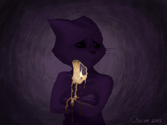 candle fire looking_at_viewer purple_eyes solo surrealism vent_art oscar_the_purrloin felid feline mammal 2015 4:3