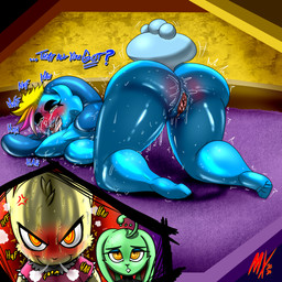 anthro asking_for_more big_breasts big_butt blush bodily_fluids breasts butt butt_focus excessive_genital_fluids female genital_fluids group herm holidays intersex intersex/female sweat sweaty_butt tears tears_of_pleasure thick_thighs trio wide_hips monkeyxflash easter easter_bunny lagomorph leporid mammal rabbit 1:1 hi_res