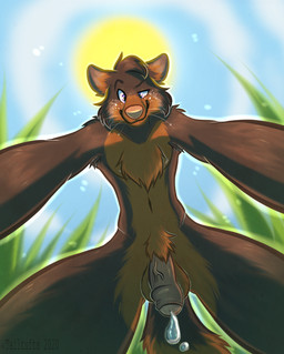 anthro armpit_hair armpit_tuft balls bodily_fluids body_hair brown_body brown_fur chest_tuft cloud detailed_background dripping eyebrows flaccid foreskin freckles fur genital_fluids genitals grass grey_body grey_fur grey_markings head_tuft humanoid_genitalia humanoid_penis light looking_at_viewer looming_over low-angle_view male markings navel nude orange_body orange_fur outside penis perspective pink_nose plant precum precum_drip pubes purple_eyes raised_eyebrow sky slim smile smiling_at_viewer smirk solo sun sunlight tuft vein whiskers white_markings pumaparlor ailurid mammal red_panda hi_res watermark