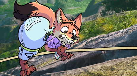 anthro big_butt black_nose bottomwear butt claws clothing dipstick_ears dipstick_tail ear_markings fangs fur furgonomic_bottomwear furgonomics holding_object holding_rope male markings multicolored_ears necktie orange_body orange_fur pattern_clothing pattern_shirt pattern_topwear purple_clothing purple_shirt purple_topwear rope sharp_teeth shirt shorts solo tail tail_markings teeth topwear white_bottomwear white_clothing white_shorts lewd_juicee disney zootopia nick_wilde canid canine fox mammal red_fox true_fox 2025 draw_over english_description
