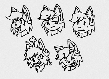 :t angry anthro ear_piercing ear_ring emanata eyebrow_through_hair eyebrows eyes_closed female hair happy inner_ear_fluff laugh looking_aside narrowed_eyes piercing pointy_ears prick_ears ring_piercing simple_eyes solo teeth toony translucent translucent_hair tuft blayaden sam_(blayaden) felid feline mammal black_and_white expression_sheet headshot_portrait monochrome multiple_images portrait sketch