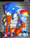 bound chain chained cuff_(restraint) duo female handcuffs male metal_cuffs orange_jumpsuit prison_uniform prisoner restraints shackles wings ichimoral friendship_is_magic hasbro my_little_pony mythology sega sonic_the_hedgehog_(series) rainbow_dash_(mlp) sonic_the_hedgehog equid equine eulipotyphlan hedgehog mammal mythological_creature mythological_equine pegasus hi_res