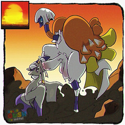 anthro balls big_balls big_penis biped duo fellatio forced genitals male male/male oral oral_penetration penetration penile penis rape sex sunset wide_hips solar_gush nintendo pokemon espathra generation_5_pokemon generation_9_pokemon mienshao pokemon_(species) 1:1 hi_res
