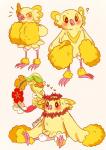 ambiguous_gender anthro beak blush duo eyes_closed feathers flower flower_wreath garland head_wreath heart_symbol lei plant question_mark simple_background solo yellow_body yellow_feathers noybat nintendo pokemon avian comfey generation_7_pokemon oricorio pokemon_(species) pom-pom_oricorio 2016 hi_res multiple_images