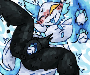 abdominal_bulge anthro anus autofisting autopenetration black_body black_legs blue_tail blue_tongue blue_vulva blush blush_lines bodily_fluids button_(fastener) double_fisting female fisting floating_hands genitals masturbation one_eye_closed penetration pink_blush solo spread_legs spreading sweat tail tongue tongue_out trembling_for_pleasure vulva white_body white_face wink x-ray_view yellow_eyes scaliescum deltarune undertale_(series) tasque_manager darkner felid feline mammal tasque aliasing digital_media_(artwork)