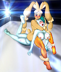 anthro arched_back blush bodily_fluids breast_grab breasts butt camel_clutch chokehold clothing duo female female/female fighting_ring grabbing_from_behind green_hair hair half-closed_eyes hand_on_breast headlock heart_eyes heart_symbol humanoid_on_anthro kiss_mark legwear lens_flare lipstick lipstick_on_body lipstick_on_breast lipstick_on_butt lipstick_on_face makeup mostly_nude narrowed_eyes nipples nude open_mouth pain purple_eyes red_eyes ryona stockings sweat tears thigh_highs tongue tongue_out wrestling slirve2 nintendo pokemon gardevoir generation_3_pokemon generation_4_pokemon humanoid lopunny pokemon_(species) shiny_pokemon 2015 absurd_res hi_res