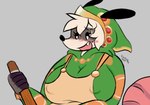 anthro big_breasts blush bodily_fluids breasts clothed clothing embarrassed female fully_clothed nipple_outline solo sweat sweatdrop sweeping slashophile atlyss sally_(atlyss) american_opossum mammal marsupial bust_portrait portrait