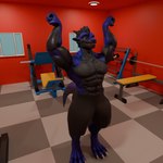 anthro blue_body clothed clothing flexing flexing_bicep flexing_both_biceps male muscular smile solo topless vrchat_model dergdrister mythology drister_(dergdrister) dragon mythological_creature mythological_scalie scalie 1:1 3d_(artwork) digital_media_(artwork)