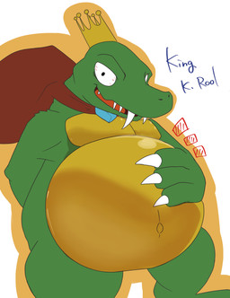 anthro belly big_belly biped bloodshot_eyes cape claws clothing finger_claws glistening_chest green_body green_scales hand_on_belly hand_on_own_belly huge_belly looking_at_viewer male male_anthro navel open_mouth open_smile overweight red_cape red_clothing red_tongue scales sharp_teeth simple_background smile smiling_at_viewer snout solo teeth text tongue wearing_crown white_claws yellow_chest sabamiso_(sabamasasix) donkey_kong_(series) nintendo king_k._rool crocodile crocodilian kremling reptile scalie 2019 character_name digital_drawing_(artwork) digital_media_(artwork) hi_res japanese_description portrait three-quarter_portrait
