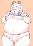 belly big_moobs briefs bulge clothing eyebrows kemono male moobs navel overweight overweight_male shirt simple_background solo thick_eyebrows tighty_whities topwear underwear white_briefs white_clothing white_underwear one_oneyyy bovid caprine goat mammal absurd_res hi_res