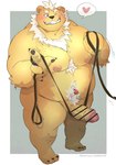 anthro belly big_belly blush erection genitals heart_symbol humanoid_hands kemono leash male moobs nipples one_eye_closed overweight overweight_male penis solo wink dumdum bear mammal 2023 absurd_res hi_res