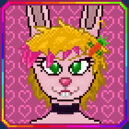 anthro blonde_hair collar eyeshadow female fur hair makeup pink_body pink_fur smile solo sparkles milkybun29 milky_rivas lagomorph leporid mammal rabbit 1:1 animated digital_media_(artwork) icon pixel_(artwork) portrait
