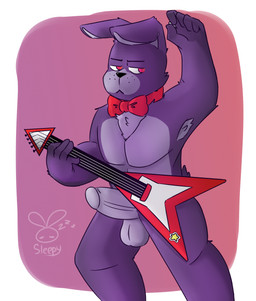 anthro balls big_balls big_penis bow_tie clothing electric_guitar erection fur genitals guitar humanoid_genitalia humanoid_penis male mature_anthro mature_male muscular muscular_anthro muscular_male musical_instrument nude penis plucked_string_instrument purple_body purple_eyes purple_fur simple_background solo string_instrument topwear sleepywozzy five_nights_at_freddy's scottgames bonnie_(fnaf) lagomorph leporid mammal rabbit digital_media_(artwork) hi_res