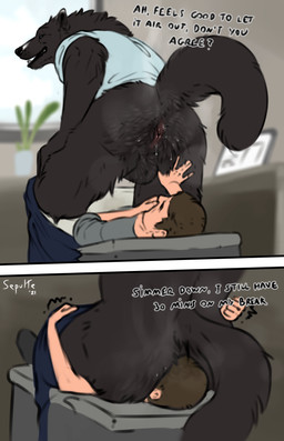 anal anal_fluids anal_musk anthro anus backsack balls black_body black_fur bodily_fluids bottomless bottomwear bottomwear_down butt butt_sniffing clothed clothing dialogue dominant dominant_male duo face_riding facesitting forced forced_rimming fur genitals human_on_anthro inside interspecies larger_anthro larger_male lips male male/male male_anthro male_human male_on_anthro male_on_human male_rimmed male_rimming male_rimming_male multicolored_body multicolored_fur musk oral pants pants_down partially_clothed raised_tail rimming rimming_male sex sitting sitting_on_another size_difference smaller_human smaller_male smelly sniffing sweat sweaty_anus sweaty_butt tail tail_anus text thick_bottom_lip two_tone_body two_tone_fur white_body white_fur y_anus sepulte mythology coal_(samt517) canid canine canis domestic_dog human mammal mythological_canine mythological_creature werecanid werecanine werecreature werewolf 2021 absurd_res comic digital_media_(artwork) english_text hi_res