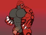 abs anthro balls biceps claws dracostreex generation_3_pokemon genitals grey_balls grey_body grey_penis groudon hi_res humanoid_genitalia humanoid_penis legendary_pokemon male muscular muscular_male nintendo pecs penis pink_penis pokemon pokemon_(species) red_background red_body reptile scalie simple_background solo teeth white_claws yellow_eyes