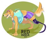 all_fours anthro bottomwear clothing fur geometric_background male motion_lines prosthetic prosthetic_leg prosthetic_limb runner running_blade shirt shorts simple_background solo topwear yellow_body yellow_fur redsmock canid canine canis domestic_dog mammal 2021 artist_name