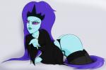 breasts clothing crown eyelashes female hair half_naked headgear human_only legwear lips not_furry panties purple_eyes purple_hair solo thick_lips underwear unknown_artist cartoon_network courage_the_cowardly_dog black_puddle_queen human humanoid mammal