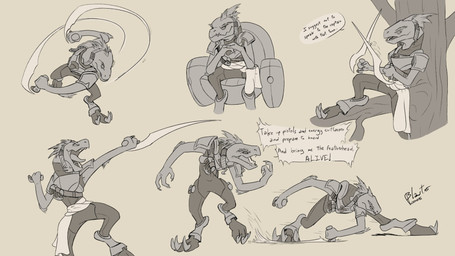 3_fingers 3_toes anthro clothed clothing dialogue digitigrade energy_blade feather_hair feathered_crest feathers feet female fingers head_crest holding_melee_weapon holding_object holding_weapon melee_weapon pseudo_hair sitting solo speech_bubble text toes weapon blaster_(artist) halo_(series) microsoft xbox_game_studios alien ibie'shan kig-yar reptile scalie 16:9 english_text hi_res monochrome widescreen
