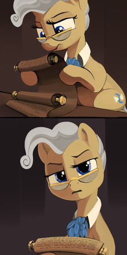 brown_body brown_fur cutie_mark eyewear female feral fur glasses grey_hair hair inside looking_at_viewer parody reading scroll solo dimfann friendship_is_magic hasbro my_little_pony navy_seal_copypasta mayor_mare_(mlp) earth_pony equid equine horse mammal pony 2016 absurd_res hi_res