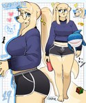 anthro athletic_wear big_breasts blue_eyes bottle bottomwear breasts clothed clothing container dolphin_shorts eyewear female fluffy fluffy_tail fully_clothed glasses gym_bottomwear gym_shorts hair heart_symbol hotpants long_hair long_sleeves looking_at_viewer midriff plushie ponytail round_glasses shark_plushie shorts solo tail water_bottle wearing_glasses 00niine rubik's_cube liz_(00niine) canid canine canis domestic_dog mammal 5:6 hi_res