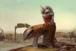 day detailed_background feral hooves horn outside solo standing rodrigues404 fallout_equestria hasbro my_little_pony mythology equid equine mammal mythological_creature mythological_equine unicorn 2d_animation animated short_playtime