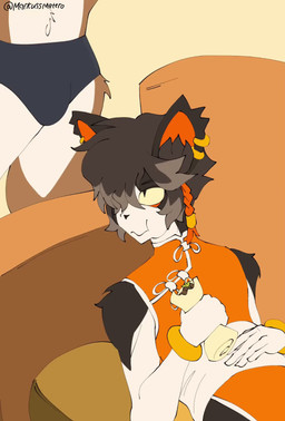 after_anal after_sex anal anal_penetration anthro anus bed big_butt big_penis bodily_fluids bouncing_butt butt cum cum_in_ass cum_inside duo ear_piercing ear_ring eating erection femboy fur furniture gaping gaping_anus genital_fluids genitals glans humanoid_genitalia humanoid_penis male male/male male_penetrated male_penetrating male_penetrating_male penetration penile penile_penetration penis penis_in_ass penis_on_head piercing ring_piercing ripping_clothing rough_sex sex white_body white_fur markusmatero arknights hypergryph studio_montagne aak_(arknights) hung_(arknights) canid canine domestic_cat felid feline felis mammal 2d_animation animated hi_res no_sound short_playtime video
