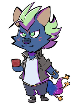 anthro blue_body blue_fur chibi fur green_hair hair male solo zenytalk animal_crossing lifewonders nintendo tokyo_afterschool_summoners nyarlathotep_(tas) hyena mammal