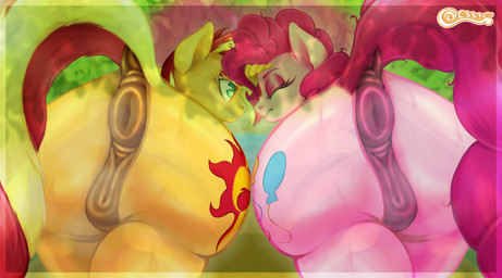 amused anatomically_correct anatomically_correct_genitalia anus big_butt bodily_fluids butt butt_focus clenched_teeth duo eyes_closed female female/female feral forest forest_background genitals heart_symbol huge_butt lgbt_pride nude pansexual_pride_colors plant pride_color_background pride_colors puffy_anus simple_background smile smiling_at_another smiling_at_each_other sweat sweaty_butt teeth tree vulva walking c33purr equestria_girls friendship_is_magic hasbro my_little_pony pinkie_(character) sunset_shimmer_(eg) equid equine horse mammal pony absurd_res hi_res