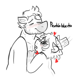 4_fingers anthro bangs beard bent_arm bite_mark bite_mark_on_neck black_eyes black_nose blush body_hair chest_hair closed_smile dialogue duo facial_hair fangs female fingers fur hair headpat heart_symbol hearts_around_head larger_anthro larger_male looking_up_at_partner male male/female motion_lines mouth_closed multicolored_body multicolored_fur nude nude_anthro nude_female nude_male open_mouth short_hair simple_background size_difference smaller_anthro smaller_female smile sparkles sparkling_eyes stubble teeth text thin_eyebrows two_tone_body two_tone_fur white_background white_hair worried_look ractoons colty_(colty8) raquel_(ractoons) equid equine horse mammal procyonid raccoon 2021 digital_drawing_(artwork) digital_media_(artwork) english_description hi_res sketch spanish_text translated