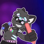 4_fingers anthro belly black_nose bottomwear clothed clothing dark_body dark_fur eyes_closed fingers fur glowing glowing_background glowing_eyes glowing_markings glowstick glowstick_necklace holding_glowstick holding_object lights looking_at_viewer male male_anthro markings navel outline pants raising_arm rave slightly_chubby slightly_chubby_anthro slightly_chubby_male smile smiling_at_viewer solo teeth topless topless_anthro topless_male white_outline meowtinz louis_(meowtinz) domestic_cat felid feline felis mammal 1:1 2025 animated digital_media_(artwork) flat_colors hi_res short_playtime