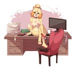 anthro big_breasts breasts chair computer_monitor crossed_legs desk electric_hair_clipper female furniture hair_clipper nipples open_mouth sitting solo table thick_thighs docdraw_(artist) animal_crossing nintendo isabelle_(animal_crossing) canid canine canis domestic_dog mammal shih_tzu toy_dog absurd_res hi_res