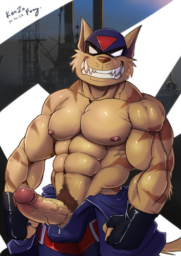 abs anthro balls biceps bodily_fluids body_hair brown_nose clothing erection fingerless_gloves foreskin fur genitals gloves grin handwear happy_trail humanoid_genitalia humanoid_penis legwear looking_at_viewer male mask muscular muscular_anthro muscular_male navel nipples pecs penis retracted_foreskin sharp_teeth smile solo standing stripes sweat tan_body tan_fur teeth tights vein veiny_penis whiskers kenzofong hanna-barbera swat_kats chance_furlong felid feline mammal hi_res signature source_request