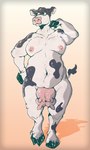 anthro blush fur hooves male nipples simple_background smile solo tail teats text udders white_body smokedsoul35 barnyard_(series) nickelodeon otis_(barnyard) bovid bovine mammal hi_res