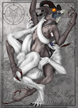ambiguous_gender anal anal_penetration anthro blood bodily_fluids bone dominant duo flexible forced horn hug hugging_another male nullo penetration rape sex skull tail chimera_synx demon synx