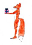 2014 4_toes anthro athletic belly big_tail black_claws black_nose blue_ribbon bow_ribbon butt canid canine casual_nudity claws colored_sketch crayon_(artwork) dipstick_tail featureless_crotch feet finger_claws fluffy fluffy_tail fox fur gift graphite_(artwork) green_eyes happy hi_res holding_gift holding_object holding_present humanoid_feet ironfoxx loki_(ironfoxx) looking_at_gift looking_at_object male mammal markings nude orange_body orange_fur paws pencil_(artwork) plantigrade pleased pleased_expression red_fox ribbons side_view simple_background sketch skinny smile solo tail tail_down tail_markings toe_claws toes traditional_media_(artwork) true_fox white_background white_belly white_body white_fur white_sclera white_tail_tip