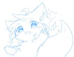 anthro female kemono open_mouth open_smile smile solo star young young_anthro deaic canid canine fox mammal blue_and_white bust_portrait monochrome portrait sketch